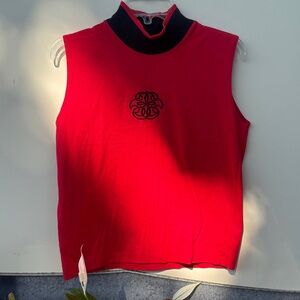 Sleeveless Red Mock Neck Tank with Black Logo